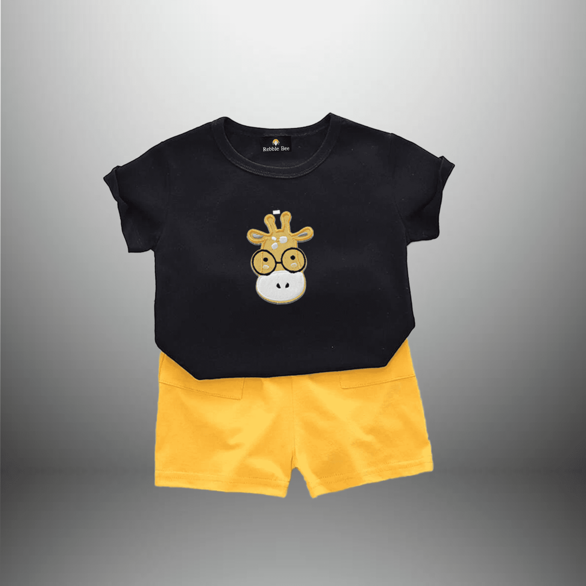 Toddlers Shorts and Half Sleeves T-shirt Giraffe Motif-RKFCTT063